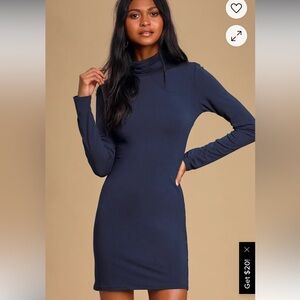 Lulus High Hopes Navy Blue Long Sleeve Bodycon Dress nwt size large